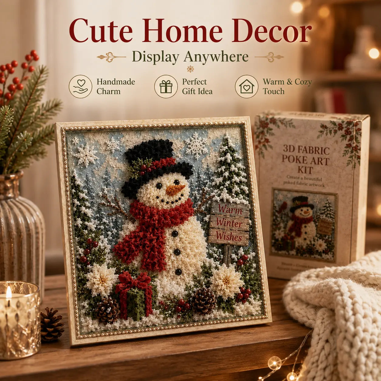 Snowman poke art home decor display