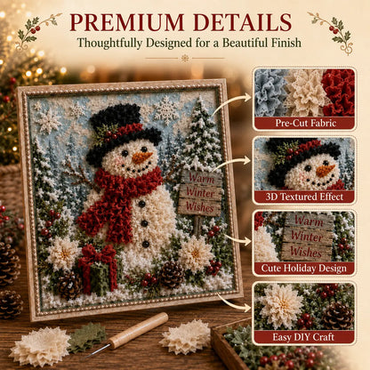 Snowman poke art premium fabric details