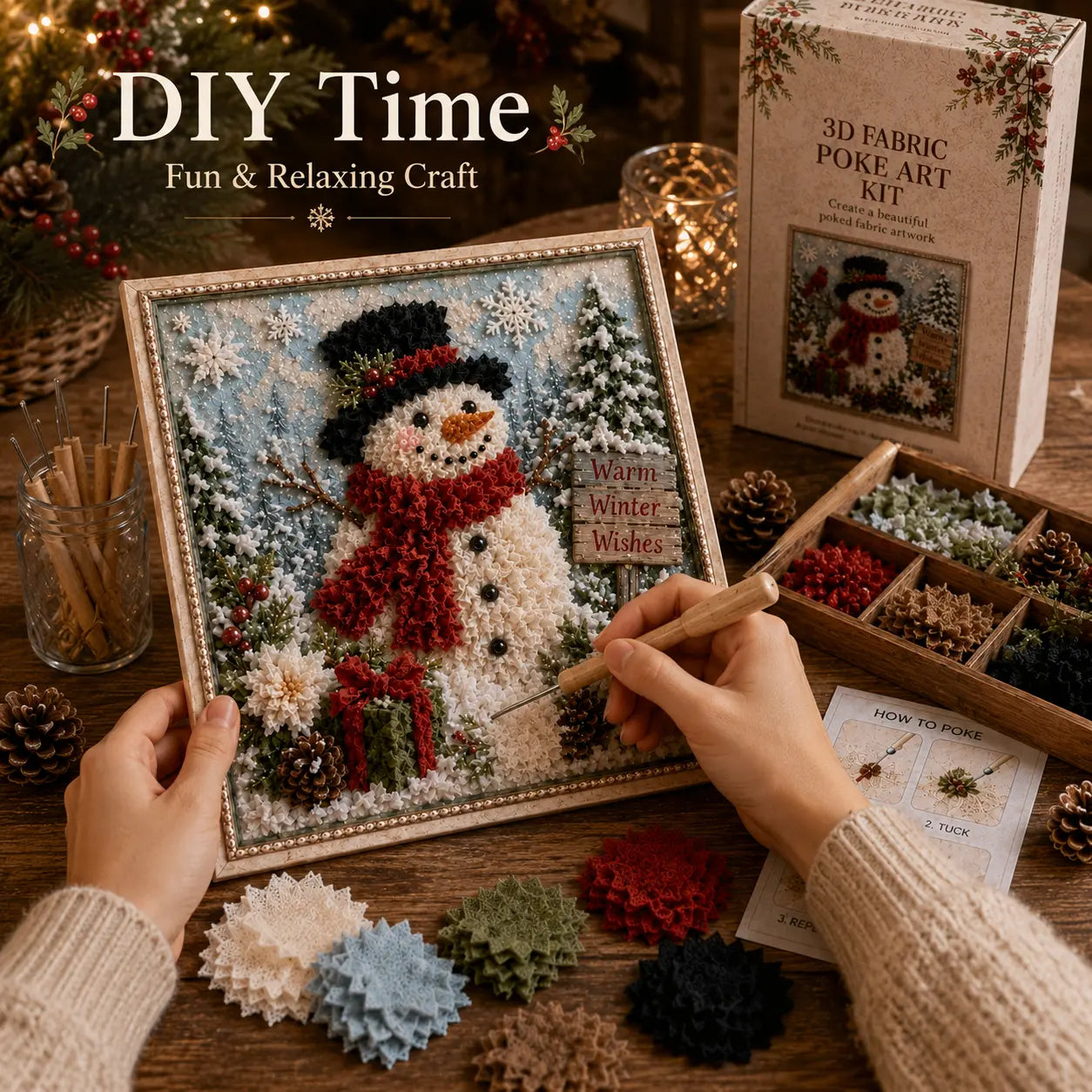Snowman poke art DIY crafting scene
