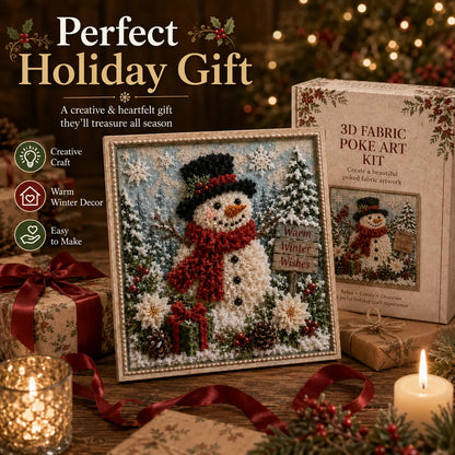 Snowman poke art Christmas gift scene