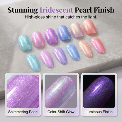 Iridescent pearl finish gel nail polish colors