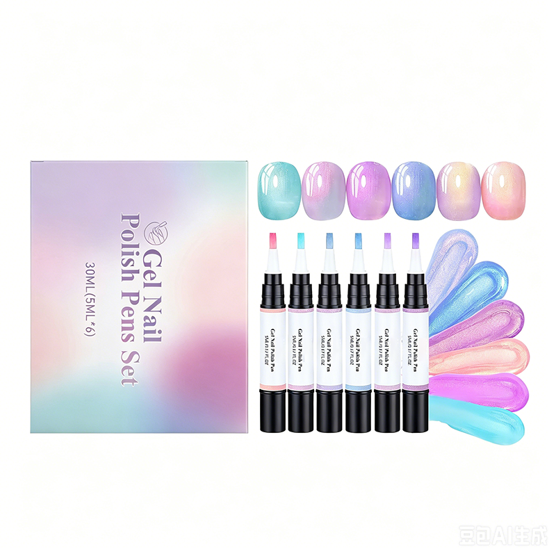 Pearl gel nail polish pen set with six colors