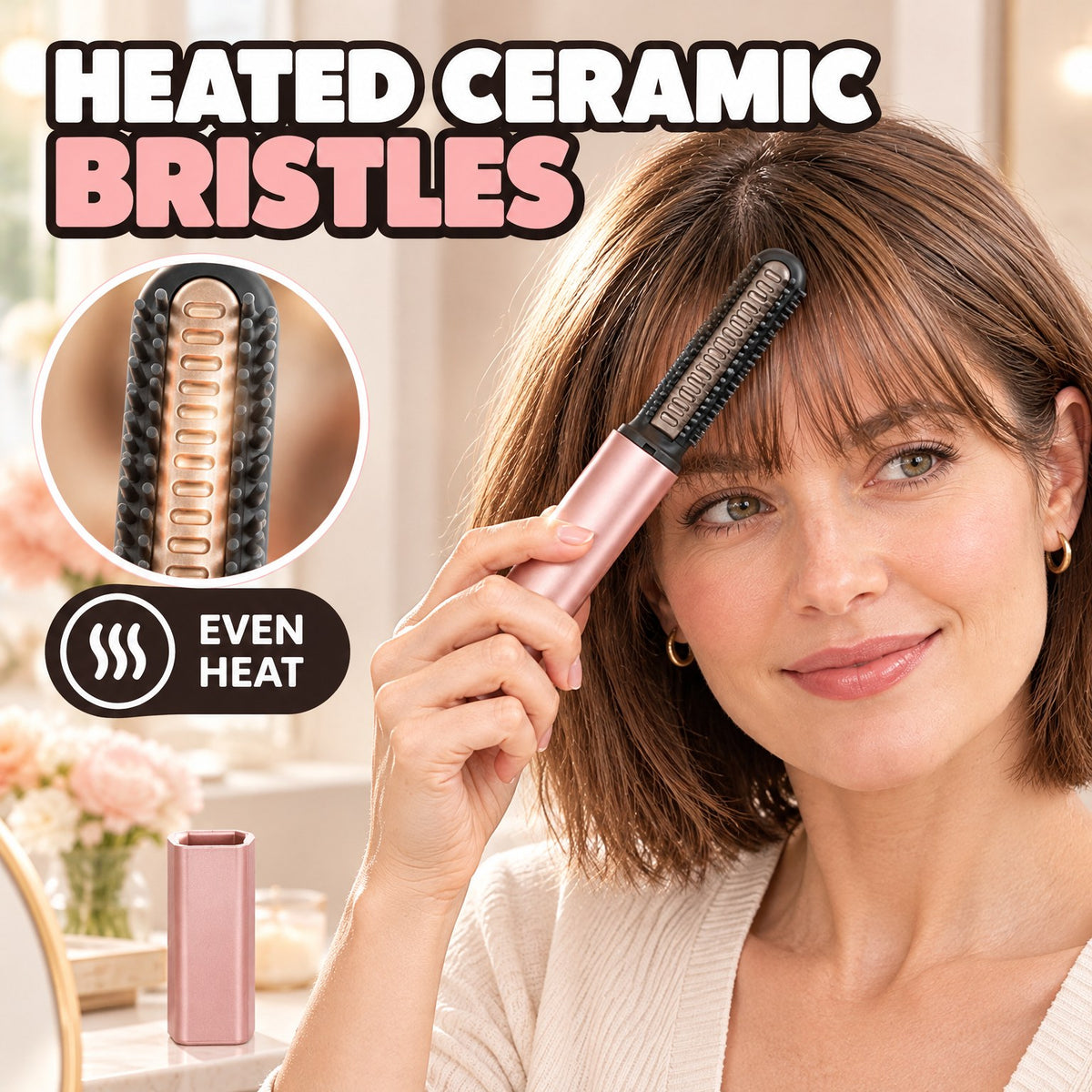 Cordless Mini Hair Straightener Brush for Bangs & Volume