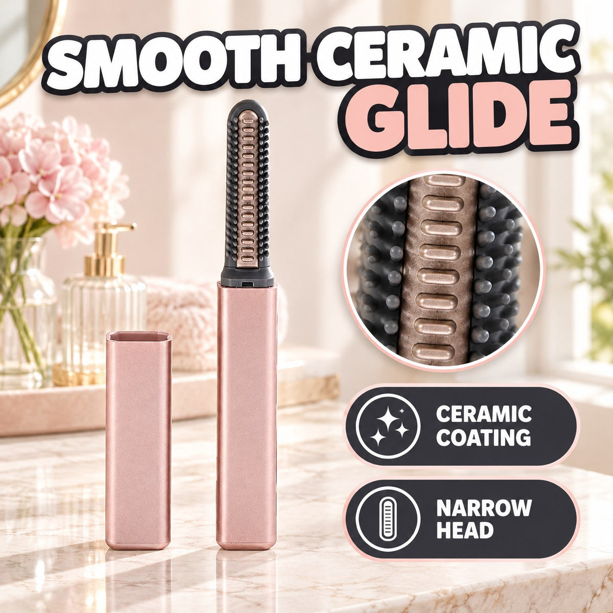 Cordless Mini Hair Straightener Brush for Bangs & Volume
