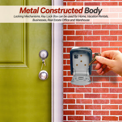 Metal wall-mount key lock box for homes rentals and businesses