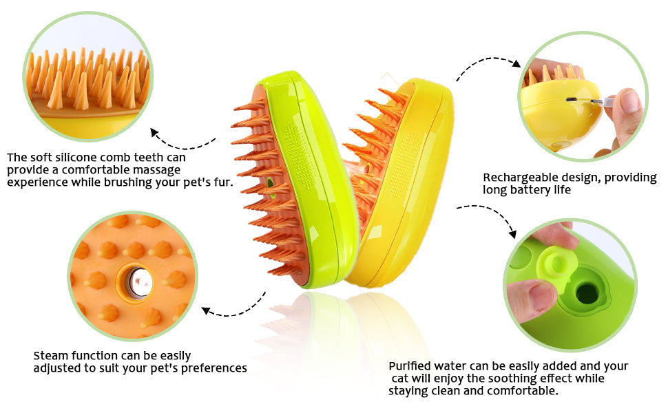 Zakdavi™ Patented Exclusive Rechargeable Steam Pet Brush